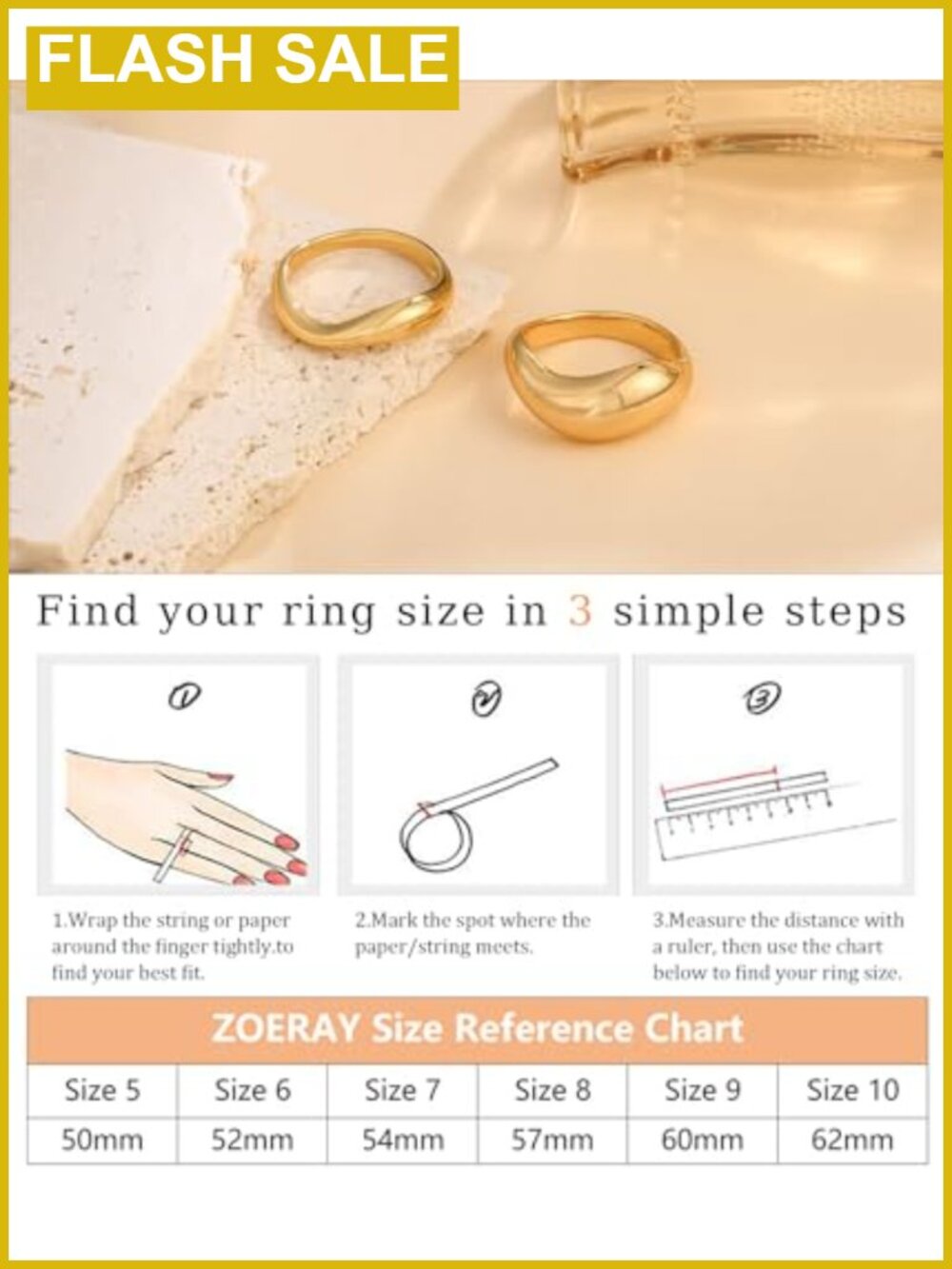 14K Gold Plated Stackable Rings Set Waterproof Brass Ring Set - Picture 4 of 6